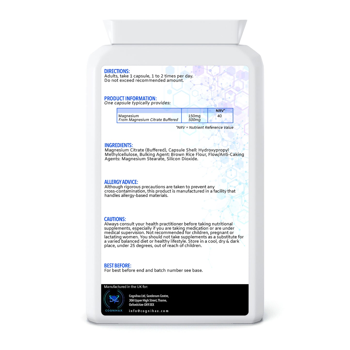 Magnesium Citrate 500mg. 2-4 months supply.