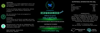 Label showing ashwagandha gummies ingredients 