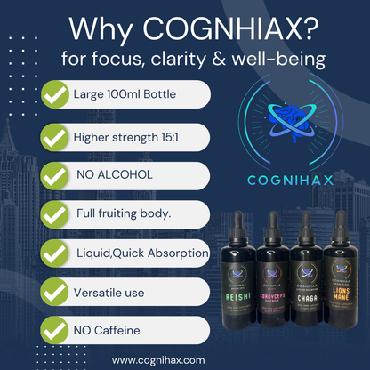 COGNIHAX Brain FLOW- Lion's mane liquidextract non-alcohol water dropper -100ml bottle. For brain fog & memory function. - COGNIHAX